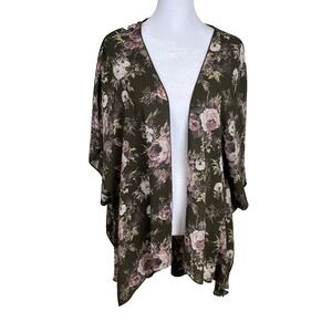 Women's Kimono Brown Floral Cottage Core Shabby Chic Boho Bohemian Sheer Dark